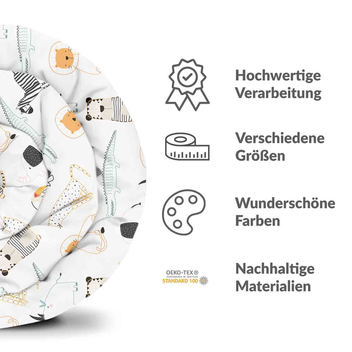 Original therapy blanket - cotton cover white with zoo animals