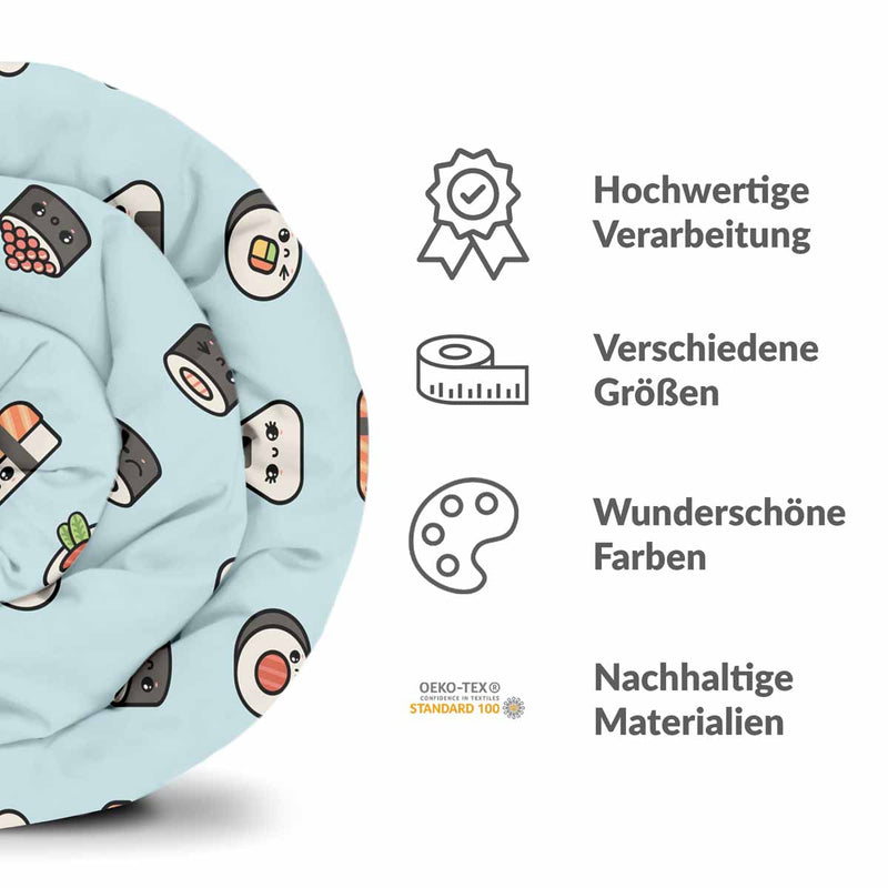 Original therapy blanket - light blue cotton cover with sushi