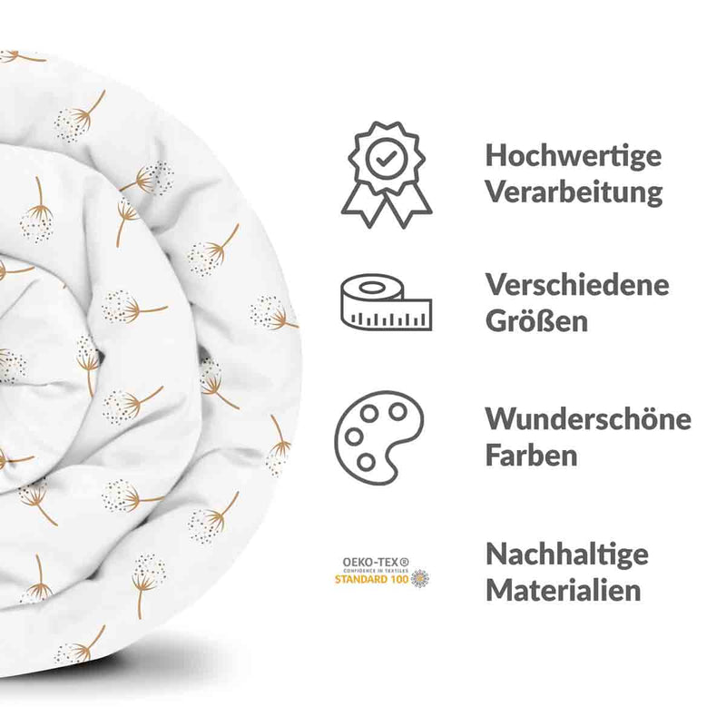 Therapy blanket and bedding set, white with dandelion flowers.