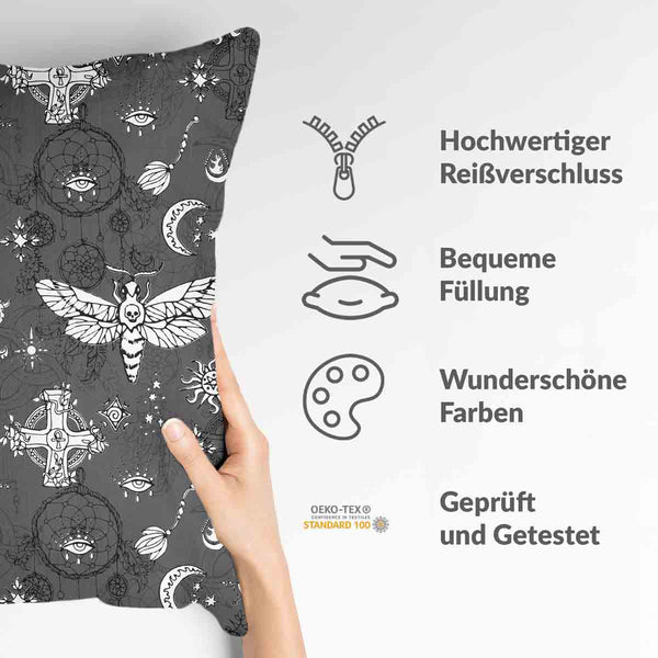 Health pillow, black, creepy dragonfly