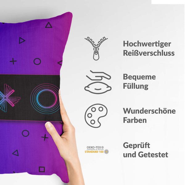 Purple health pillow with shapes