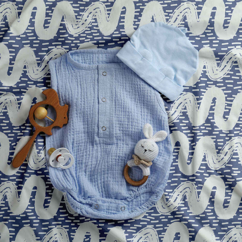 Therapy blanket and bedding set, blue and white waves.