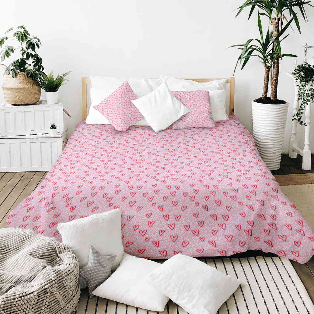 Ensemble de literie avec couverture thérapeutique rose à cœurs rouges