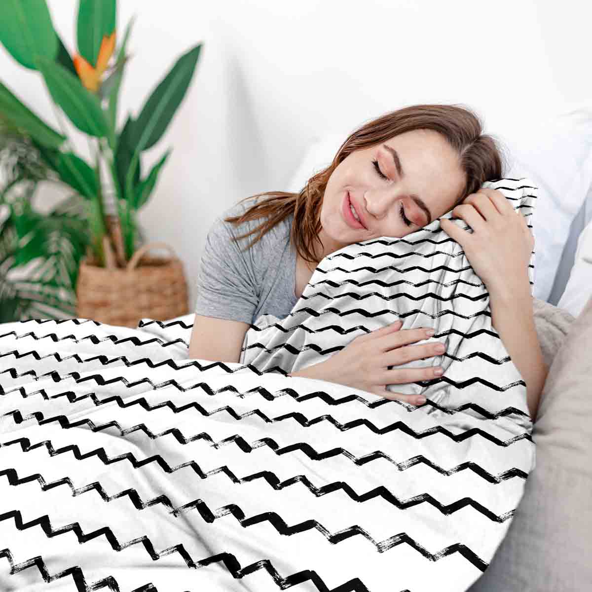 Original therapy blanket - cotton cover white zigzag