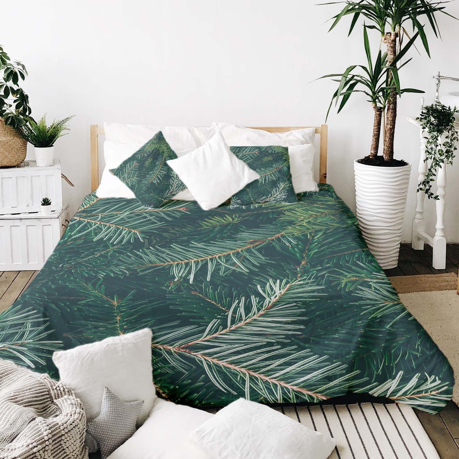 Couverture thérapeutique originale - Housse en coton avec branches de sapin vertes
