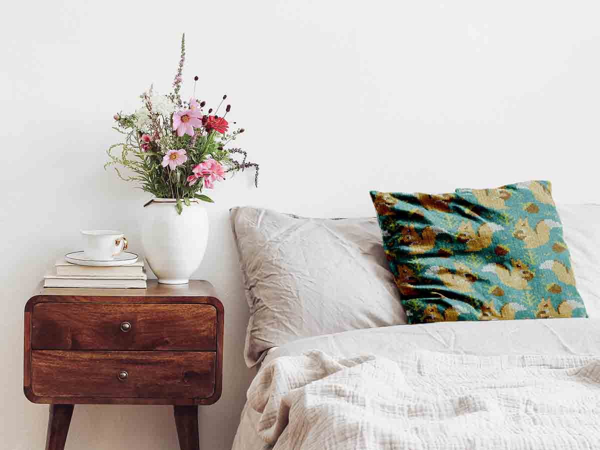 Coussin de santé vert avec écureuil