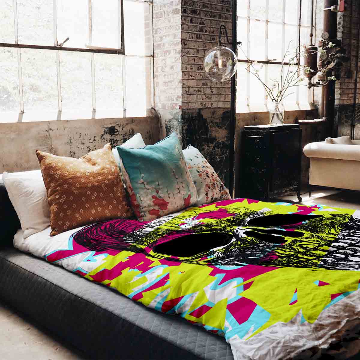 Couverture thérapeutique originale - Housse en coton Tête de mort colorée