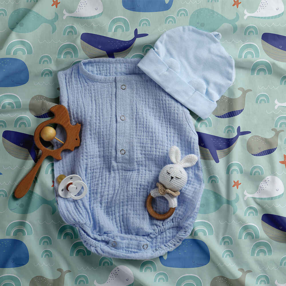 Original therapy blanket - cotton cover green with whales