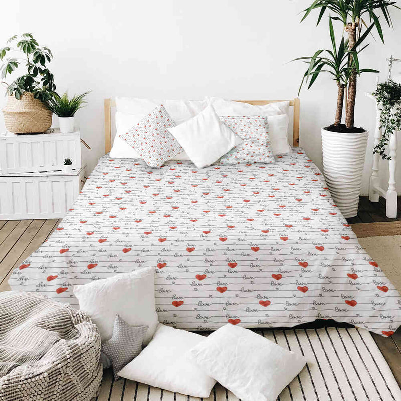 Therapy blanket bedding set, white with "Love" lettering.