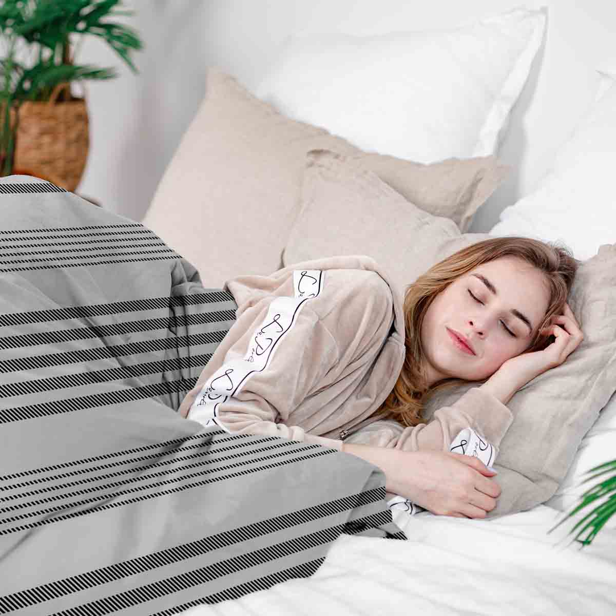 Original therapy blanket - cotton cover gray with thick and thin stripes