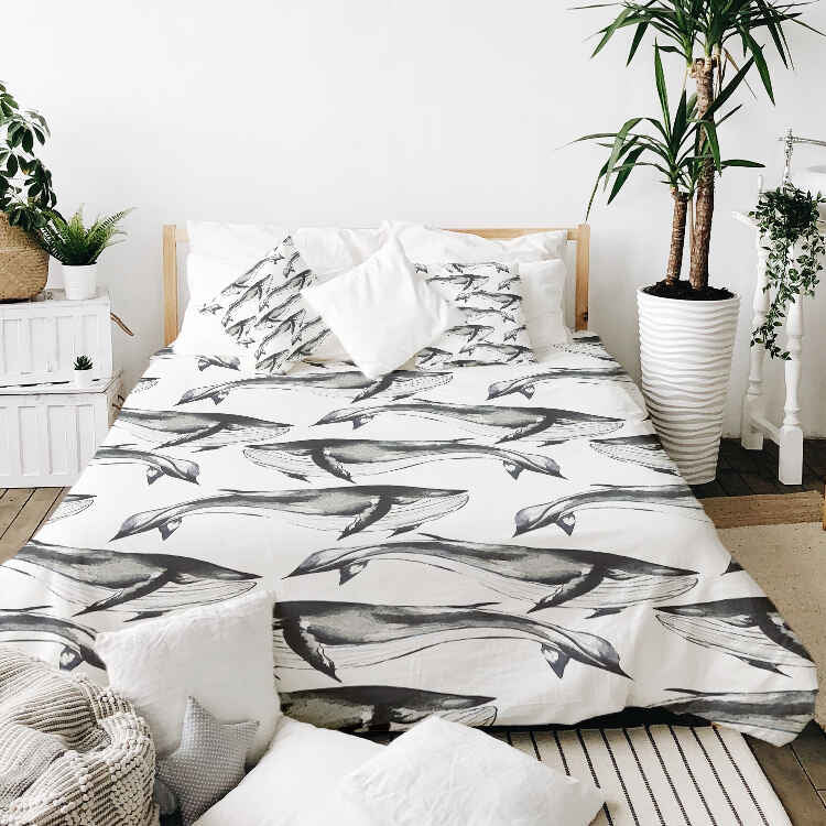 Therapy blankets bedding set black blue whale