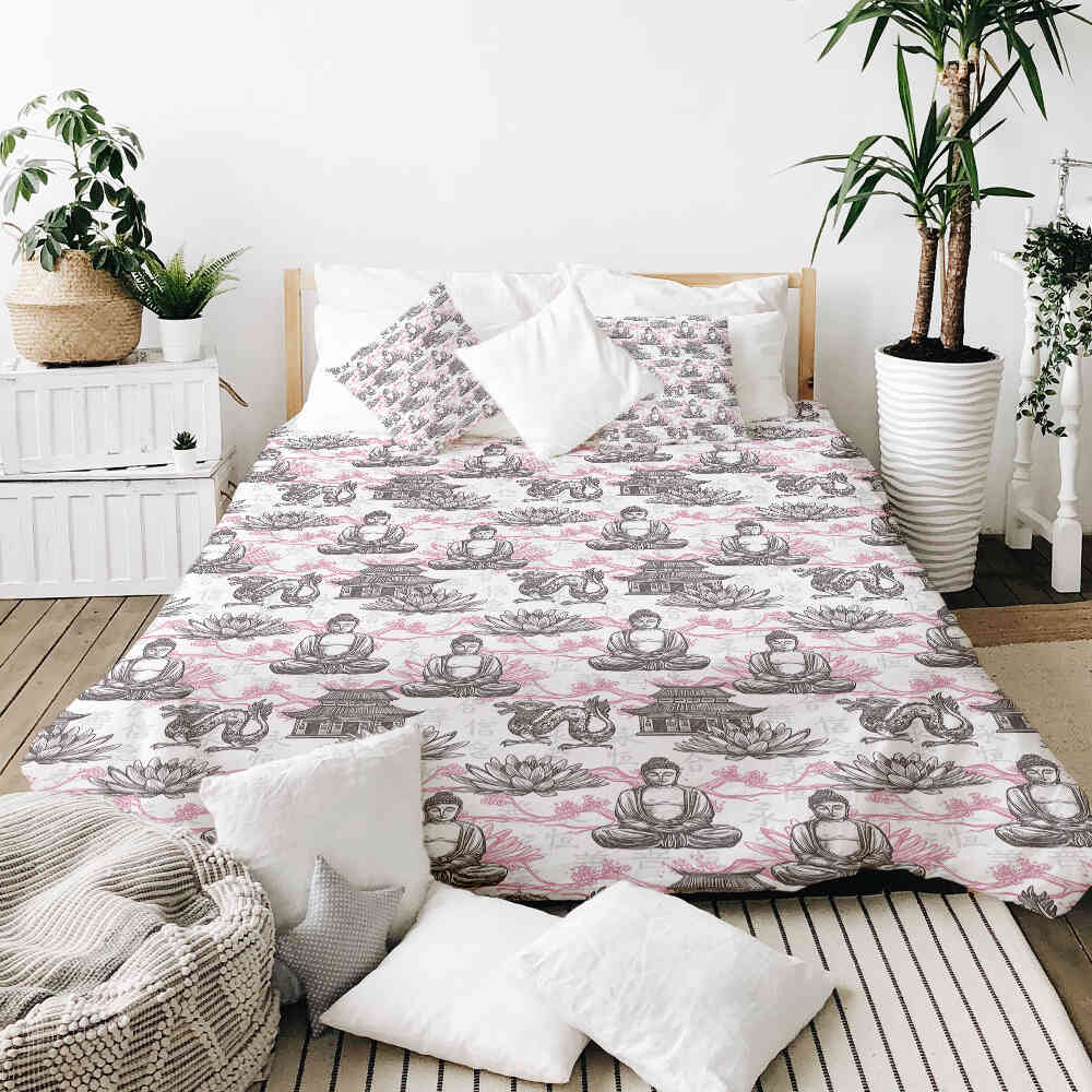 Ensemble de literie avec couverture thérapeutique et Bouddha rose