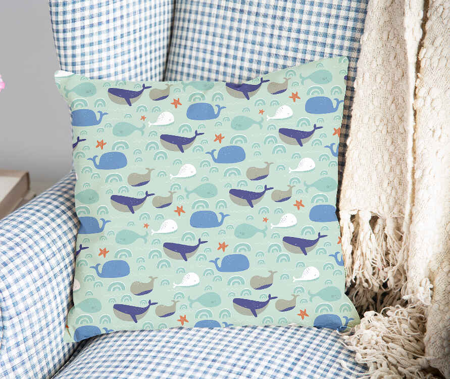 Health Pillow Green with Whales