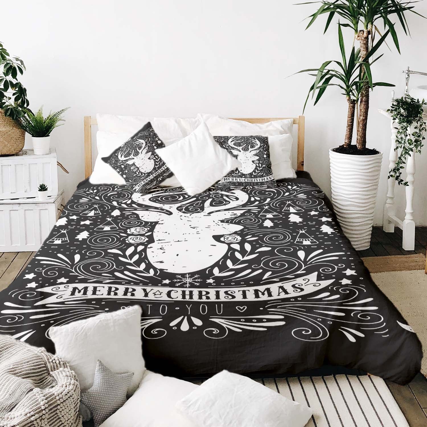 Therapy blankets bedding set black Merry Christmas