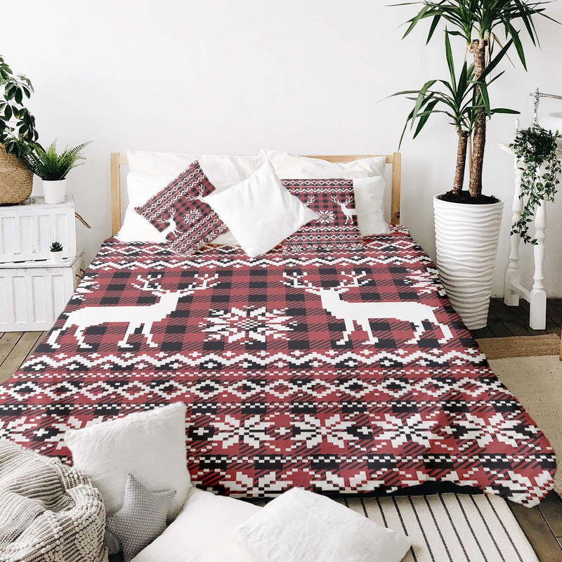 Therapy blankets bedding set, checkered with reindeer.