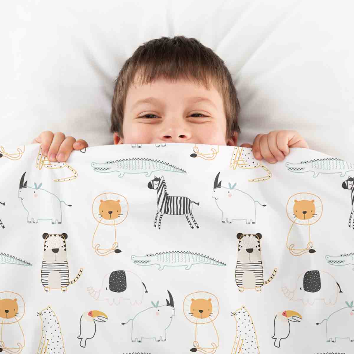 Original therapy blanket - cotton cover white with zoo animals