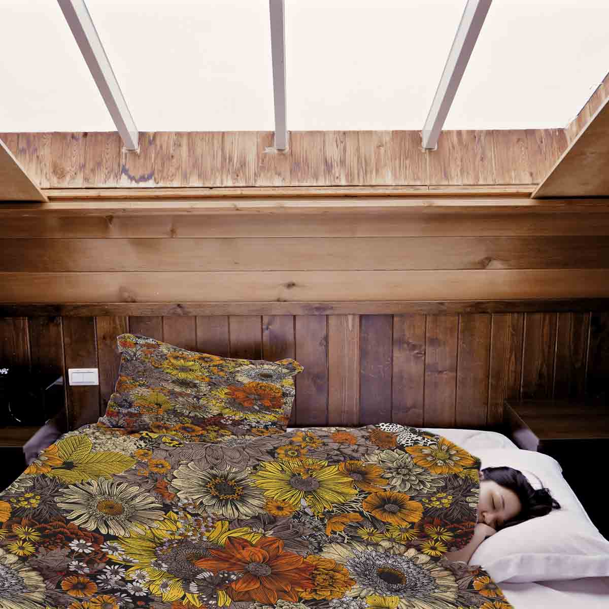 Couverture thérapeutique originale - Housse en coton fleurs jaunes