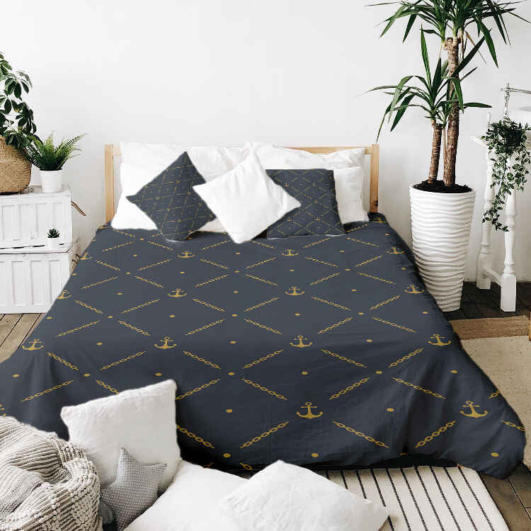 Couverture thérapeutique originale - Housse en coton bleue avec ancre