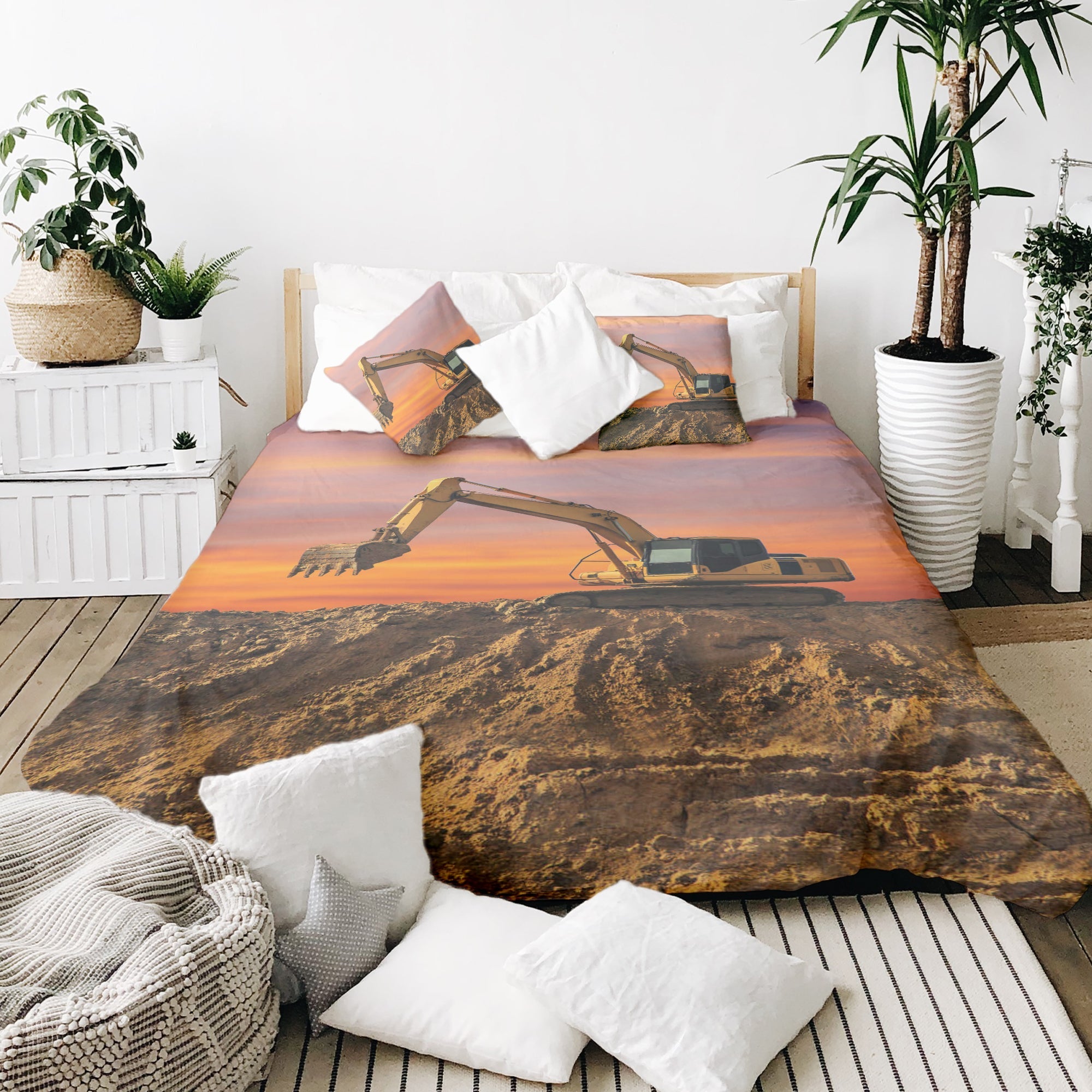 Original therapy blanket - cotton cover tractor at sunrise