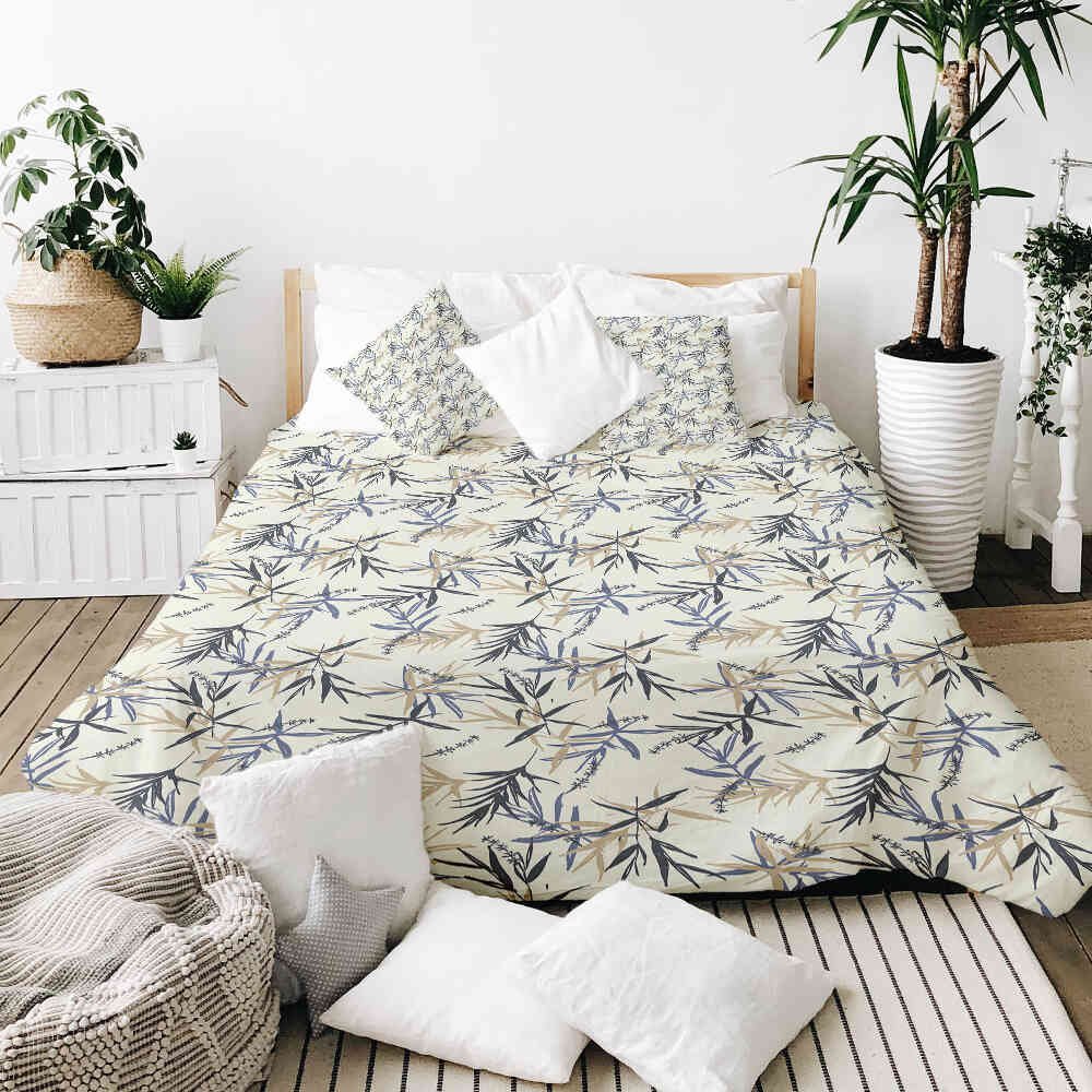 Couverture thérapeutique originale - Housse en coton motif feuille beige