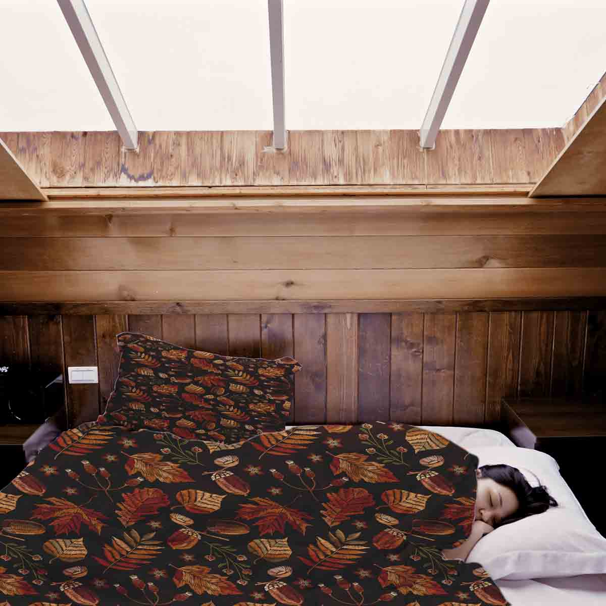 Couverture thérapeutique originale - Housse en coton feuilles d'automne brunes