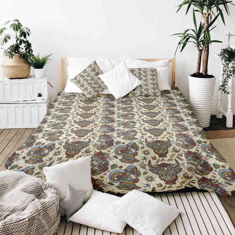 Therapy blankets and bedding set with colorful animal heads.