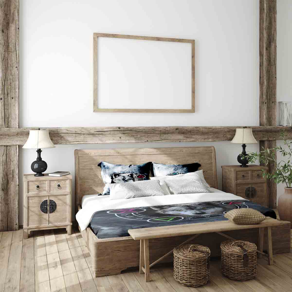 Couverture thérapeutique originale - Housse en coton grise avec loup
