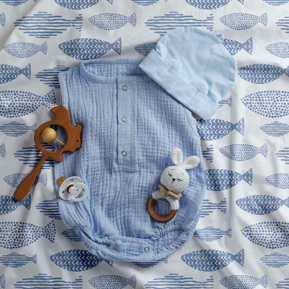 Couverture thérapeutique originale - Housse en coton poissons bleus