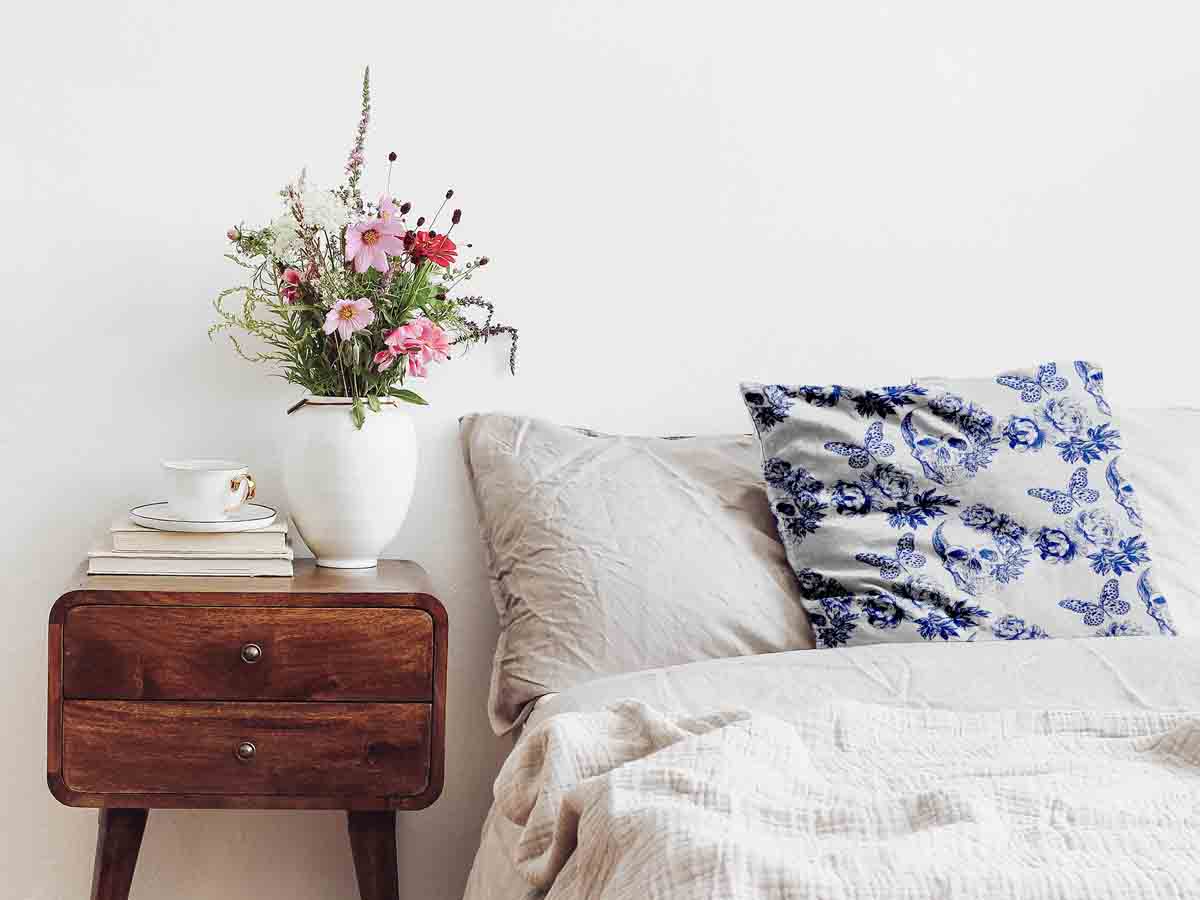 Health Pillow Flowers Skull