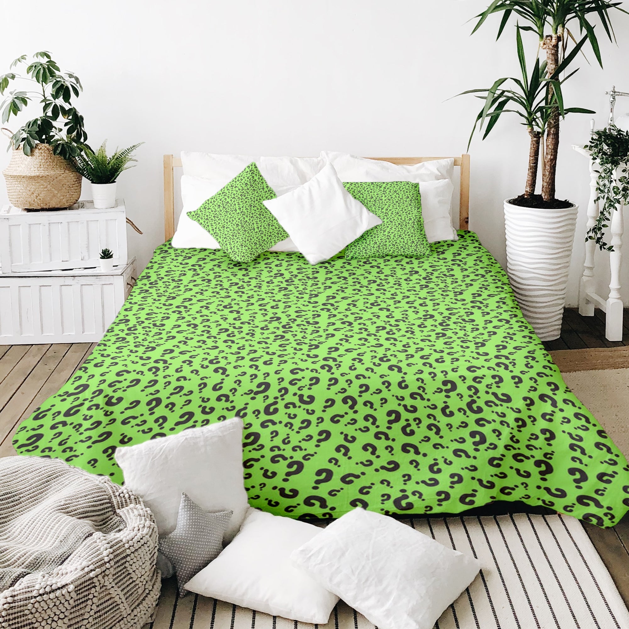 Therapy blankets bedding set light green with question mark