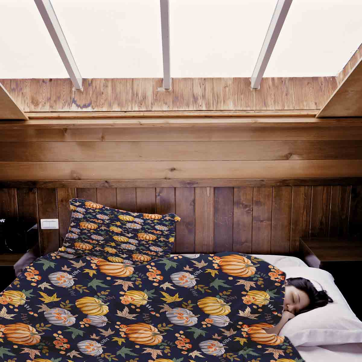 Couverture thérapeutique originale - Housse en coton bleue avec citrouilles