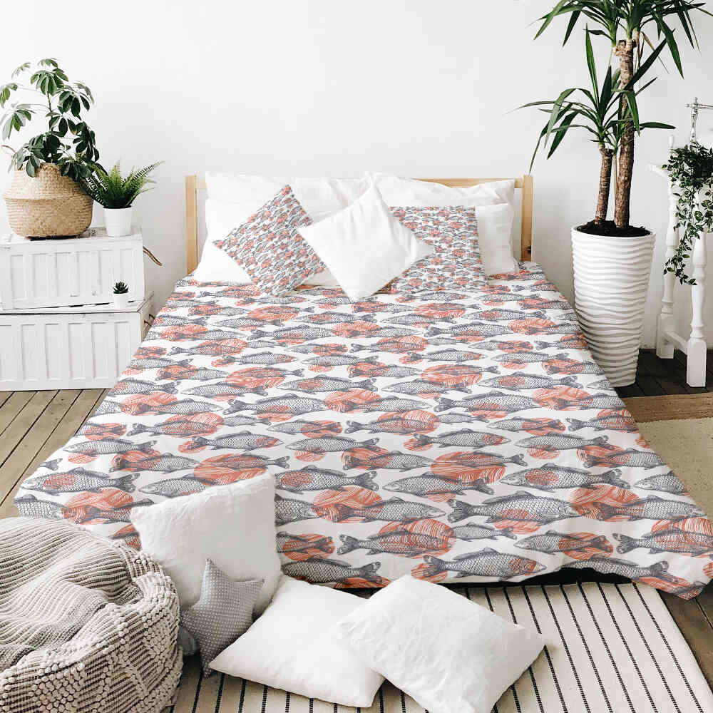 Therapy blankets bedding set gray fish