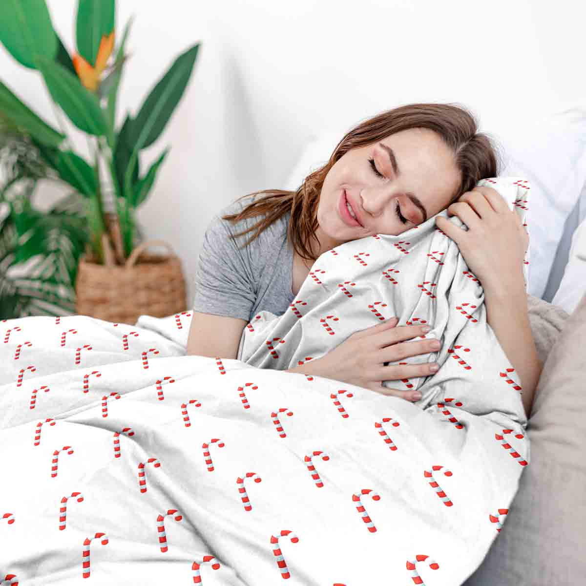 Ensemble de linge de lit couverture thérapeutique blanc avec cannes de sucre