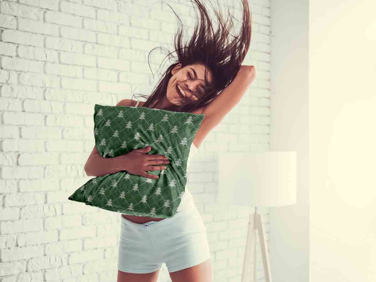 Coussin de santé vert avec des sapins