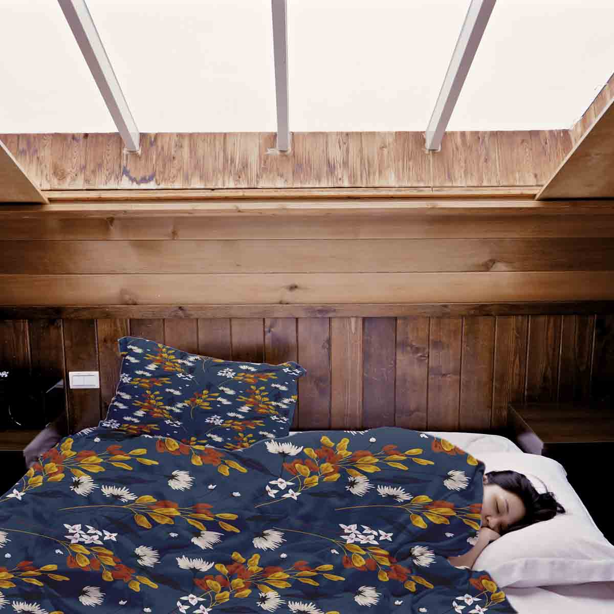 Therapy blankets bedding set blue with bouquet of flowers