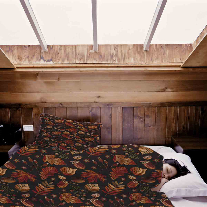 Therapy blanket and bedding set, brown autumn leaves.