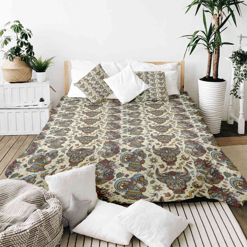 Couverture thérapeutique originale - Housse en coton têtes d'animaux colorées