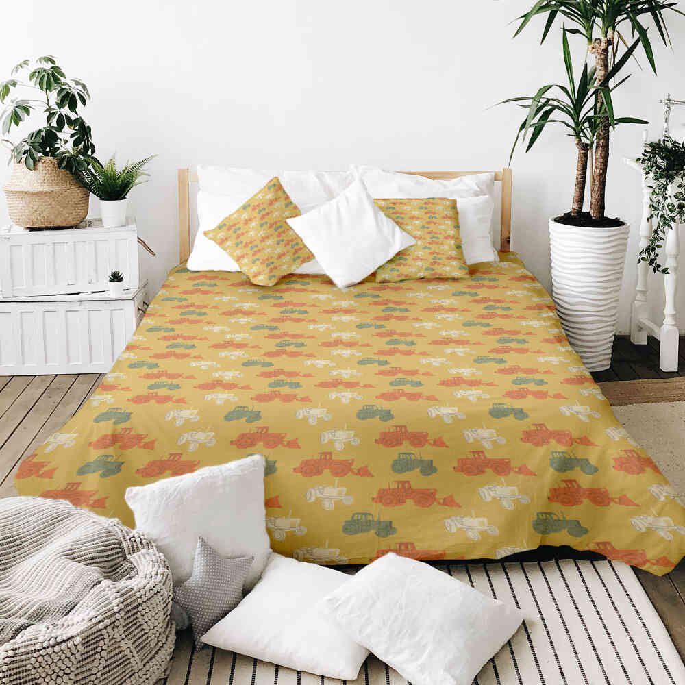 Therapy blankets bedding set orange with tractors