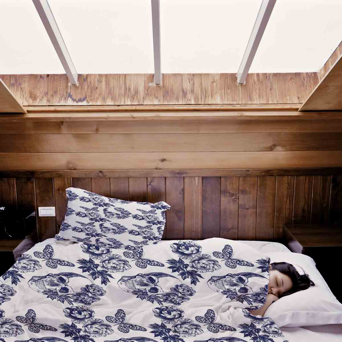 Couverture thérapeutique originale - Housse en coton Fleurs Crâne