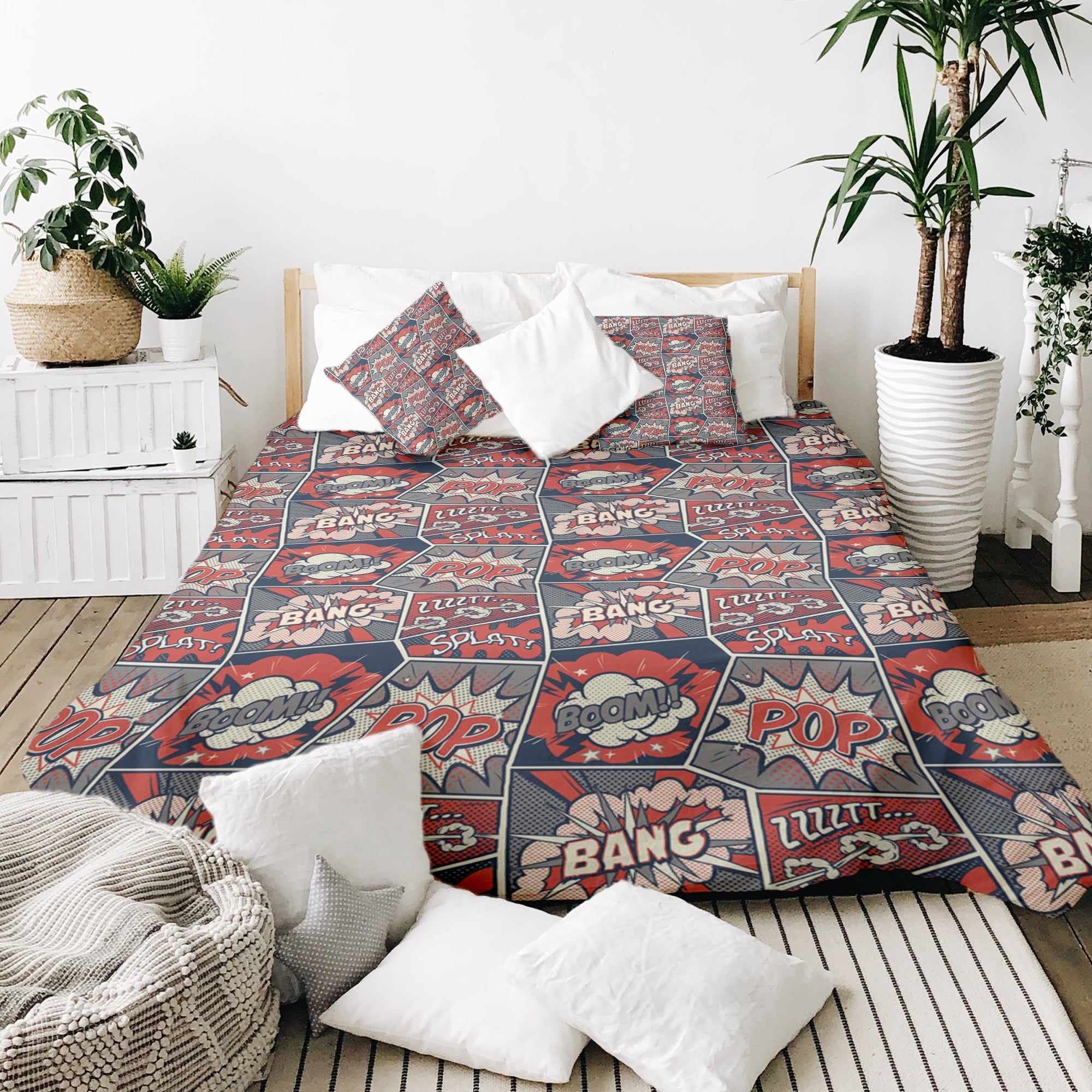 Couverture thérapeutique originale - Housse en coton rouge avec bande dessinée