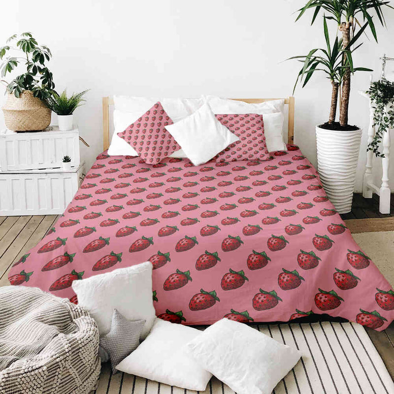 Therapy blanket and bedding set, pink with strawberries.