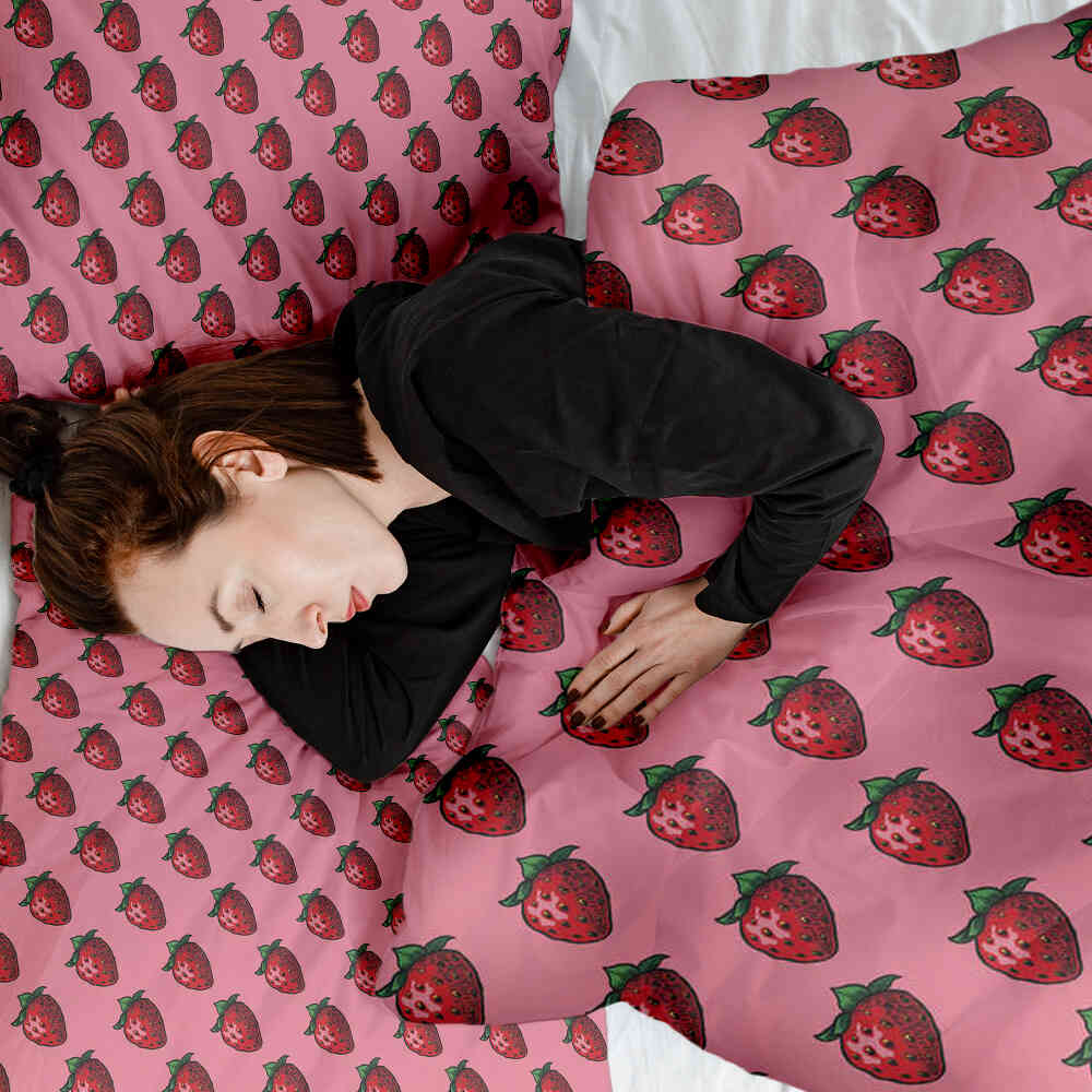 Therapy blankets bedding set pink with strawberries