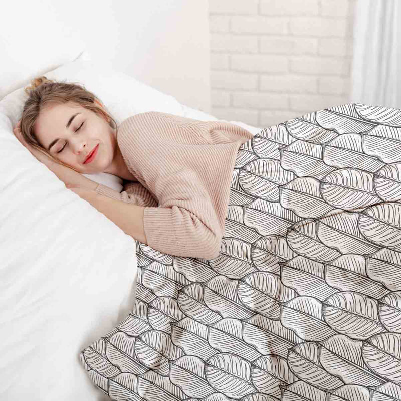 Therapy blanket and bedding set, grey with maple leaves.