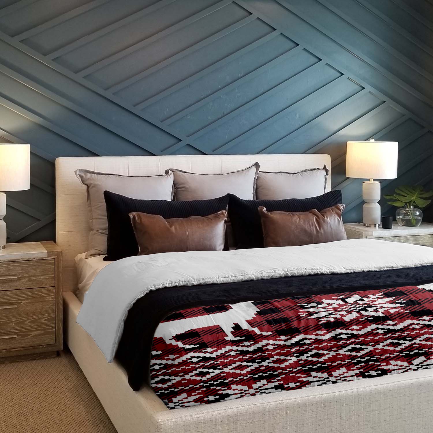 Therapy blankets bedding set checkered with reindeer