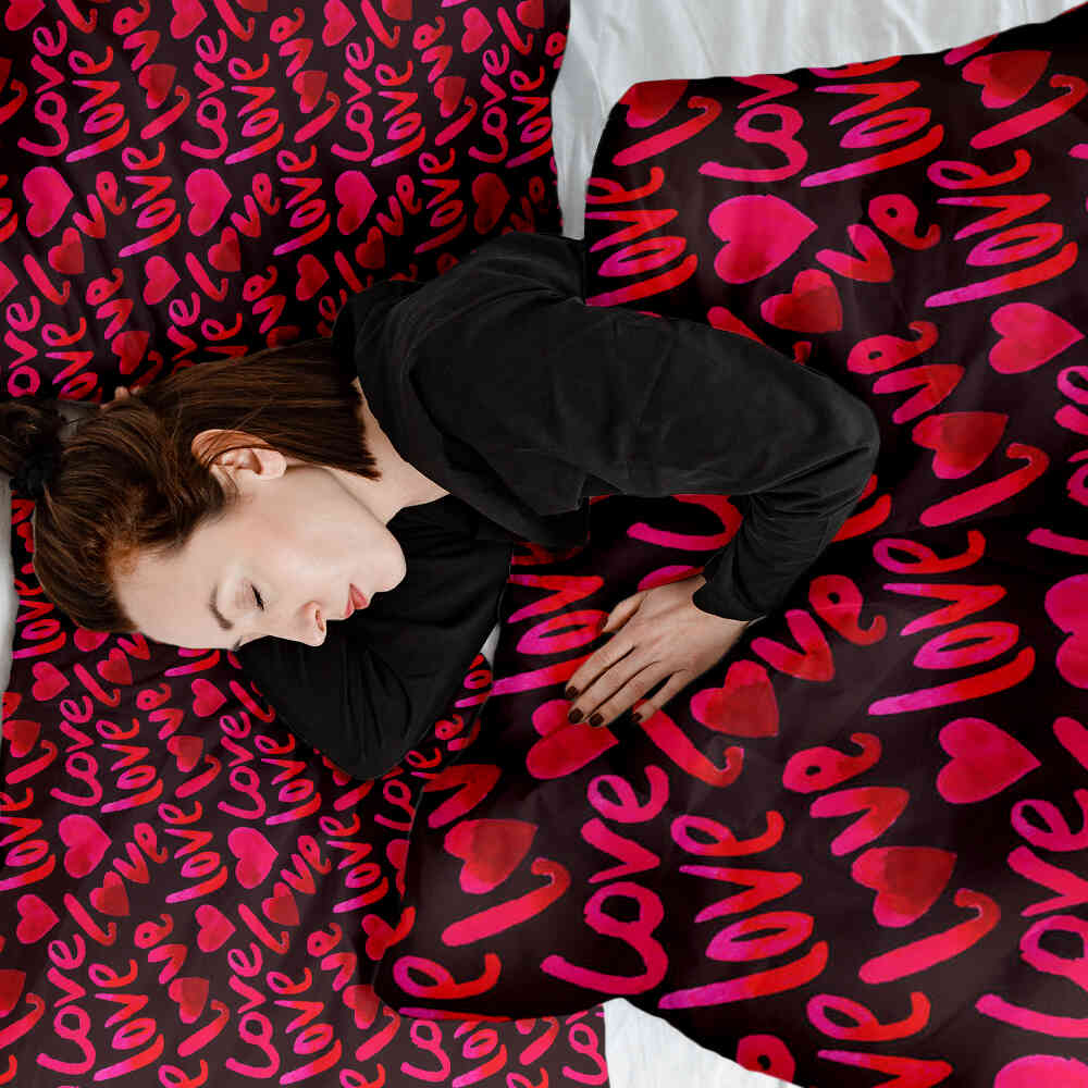 Couverture thérapeutique originale - Housse en coton noire avec inscription Love