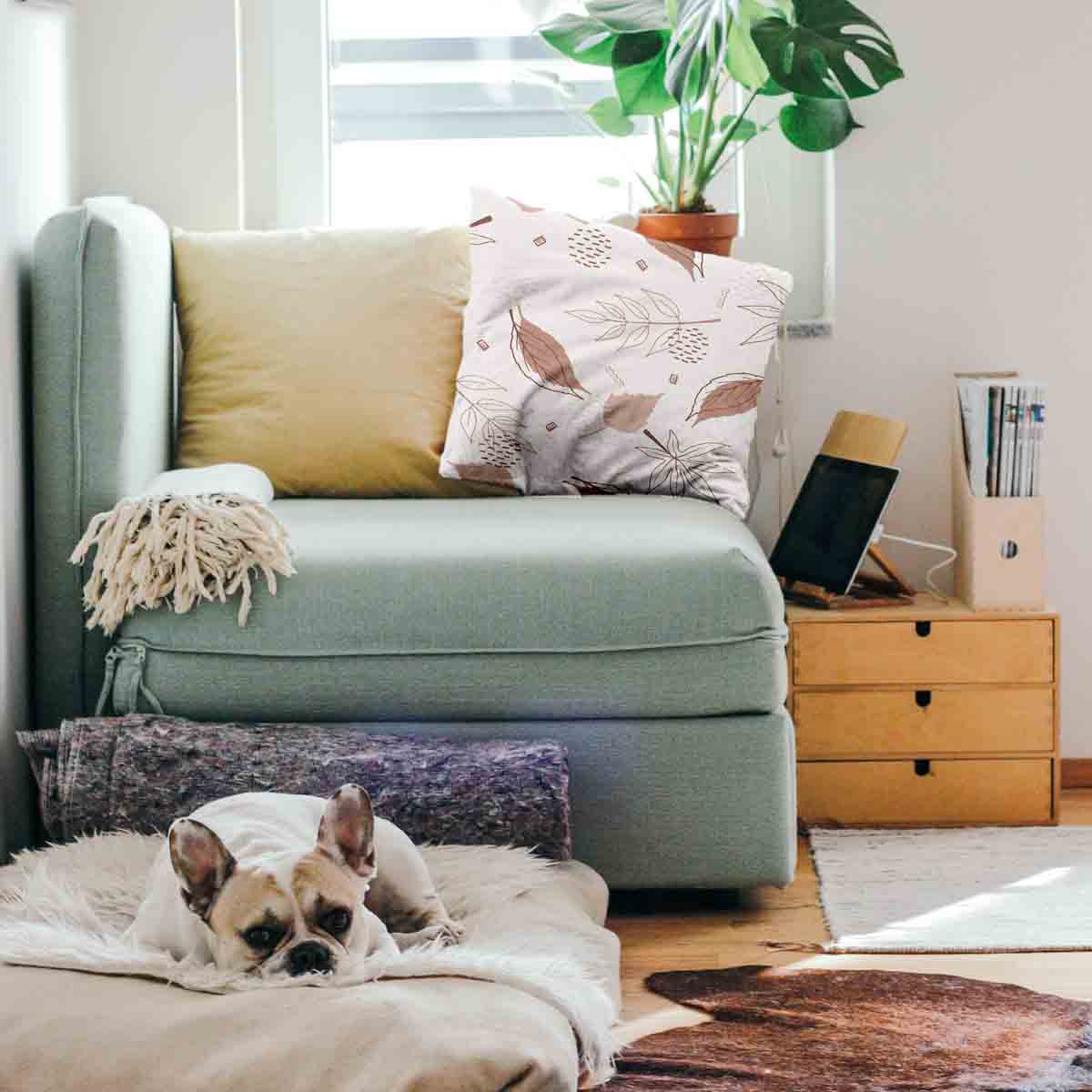 Coussin de santé rose avec feuilles