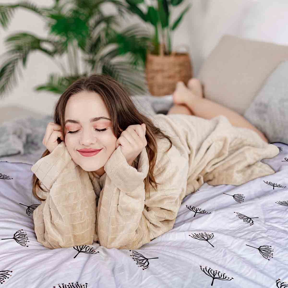 Couverture thérapeutique originale - Housse en coton blanc avec petites branches de gui