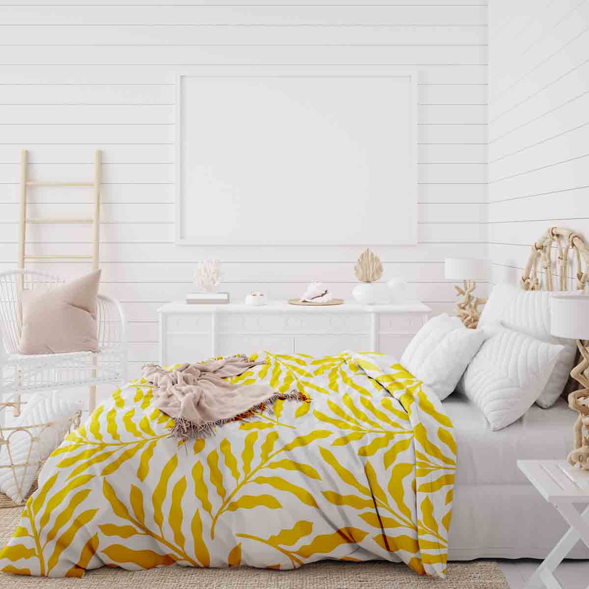 Couverture thérapeutique originale - Housse en coton avec branches jaunes