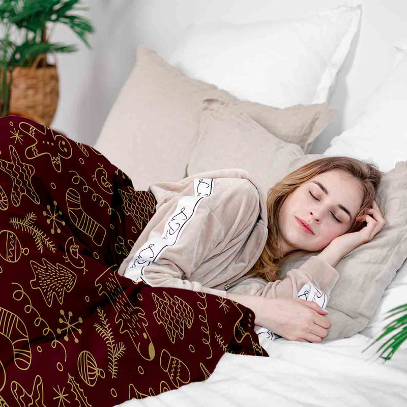 Therapy blankets and bedding set, red with funny Christmas motifs.