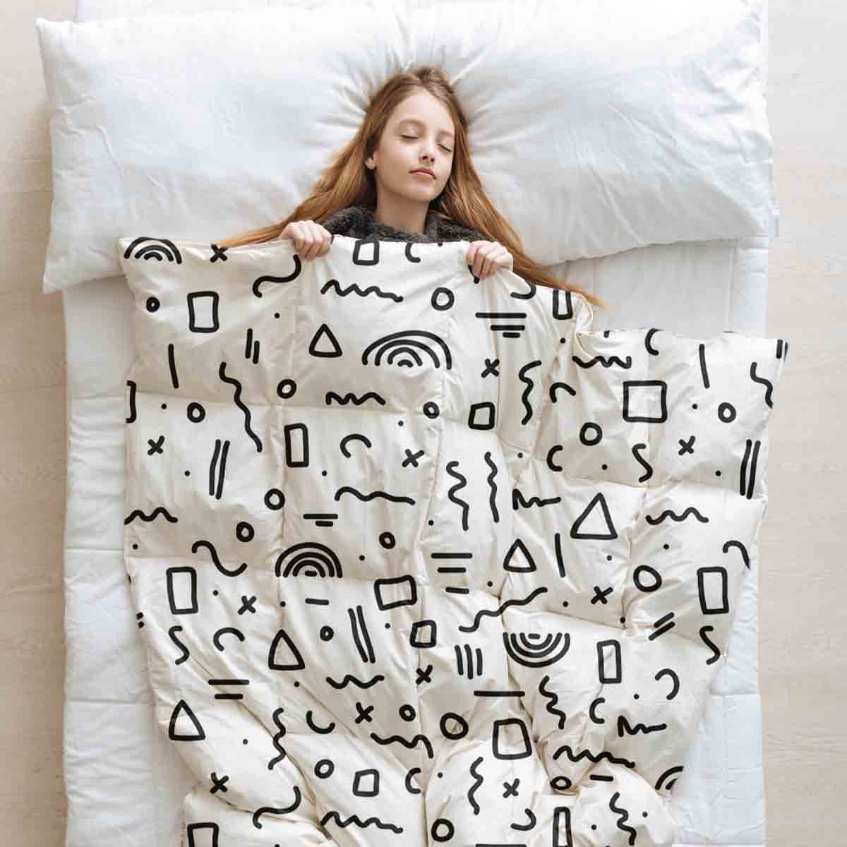 Couette thérapeutique ensemble de literie blanc avec formes en noir
